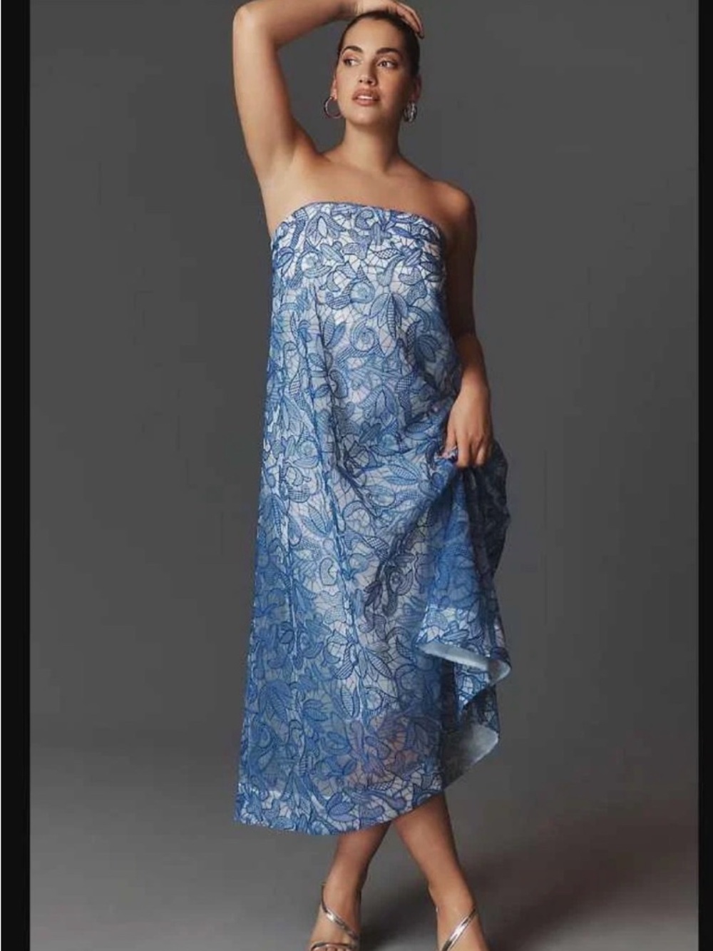 Anthropologie Blue Floral Strapless Dress - size S (stain on the inside)